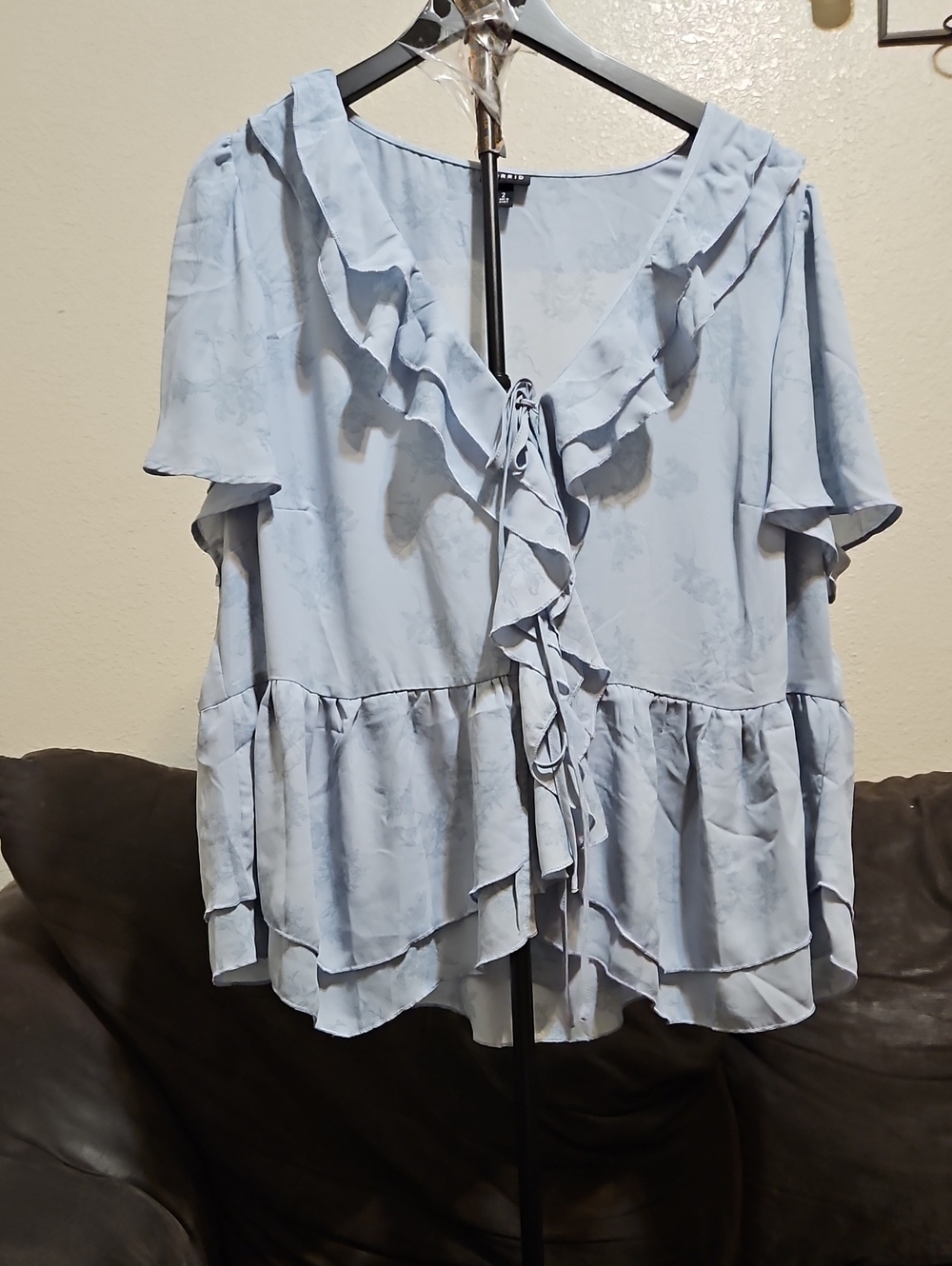 torrid Pale Blue Ruffle-Tie Peplum Blouse